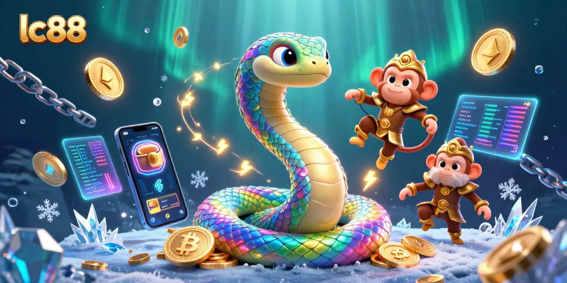 Engage with lc88's exciting gaming atmosphere featuring a rainbow serpent and monkey king in a vibrant scene.