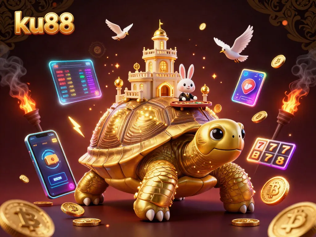 Play and win at ku88 casino featuring vibrant golden tortoise and dynamic gaming elements.