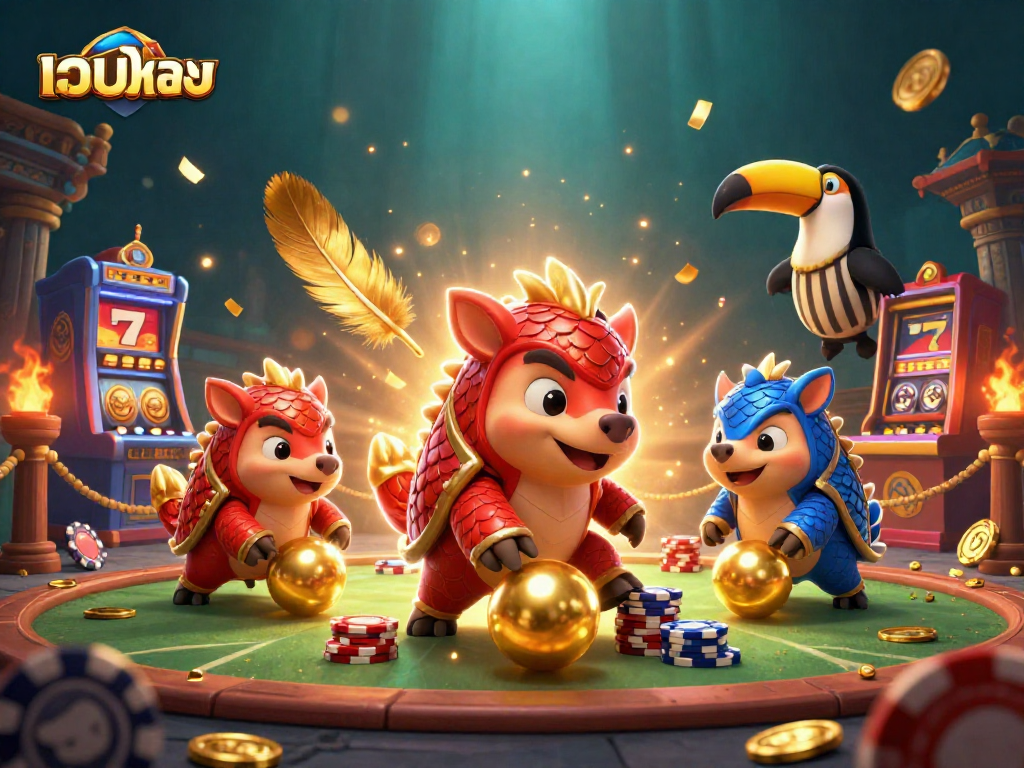 Experience thrilling เว็บตรง gameplay with rival pangolins in a vibrant casino arena.