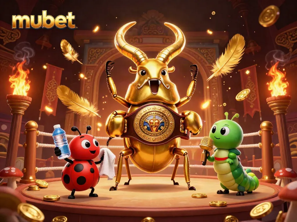 Experience the thrilling mubet casino atmosphere with a boxing beetle and vibrant gambling elements.