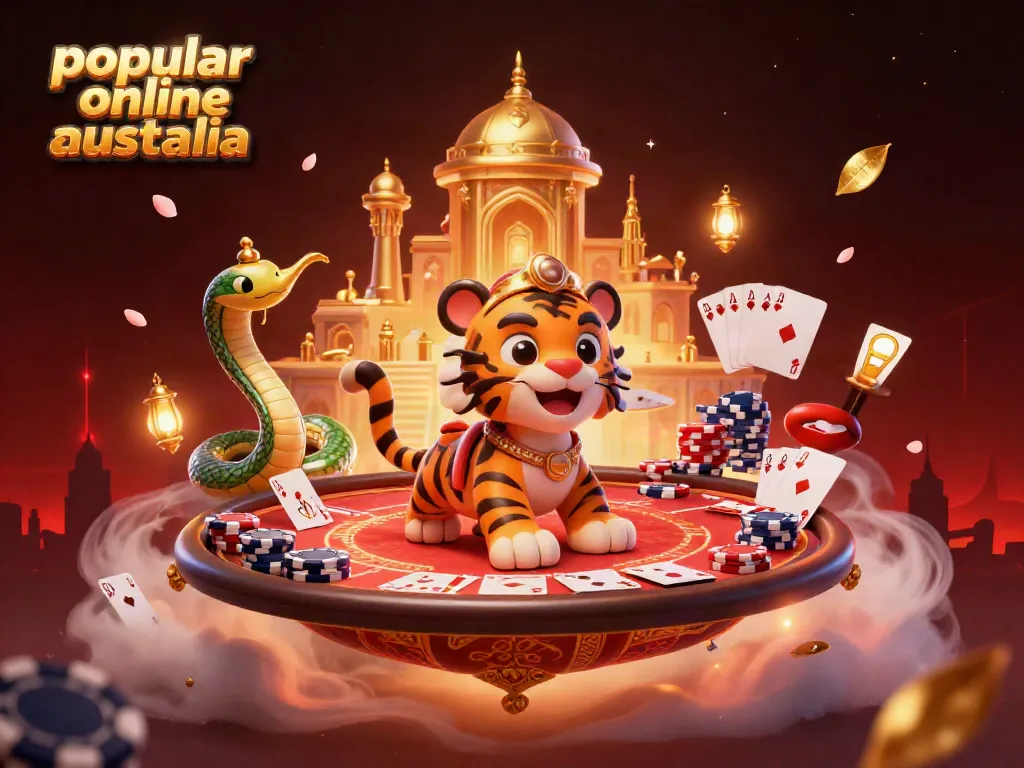Experience the excitement of popular online poker Australia with a vibrant 3D scene of a tiger sultan amidst poker action.