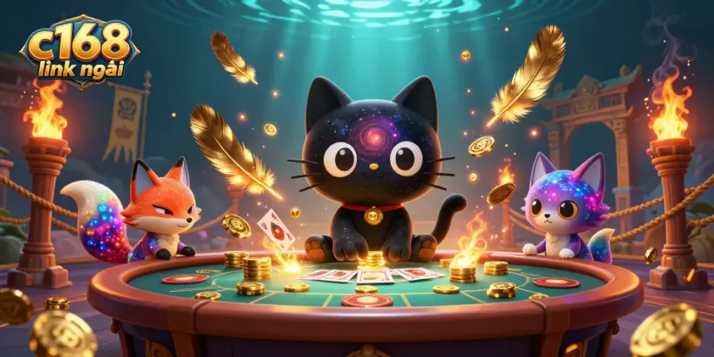 Engage with the dynamic world of c168 link mới in this vibrant cosmic casino illustration