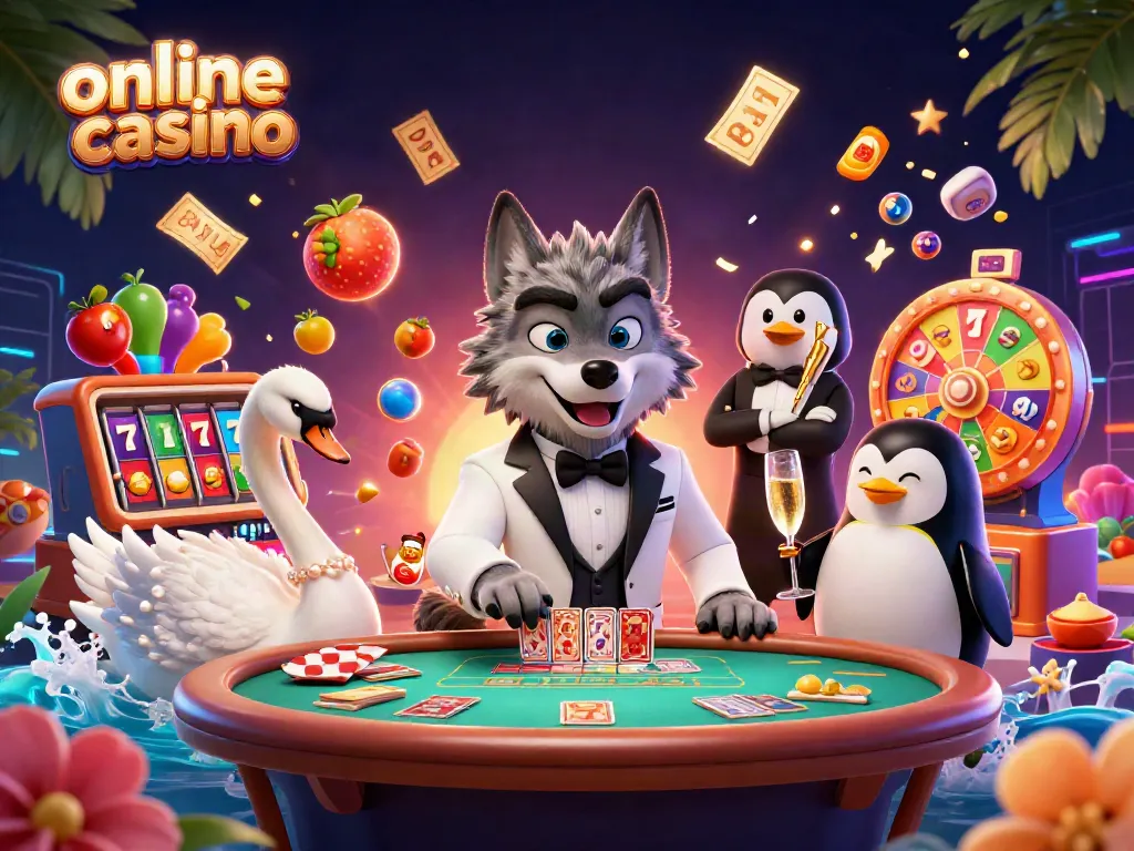 Experience the excitement of an online casino featuring a whimsical scene with vibrant characters.