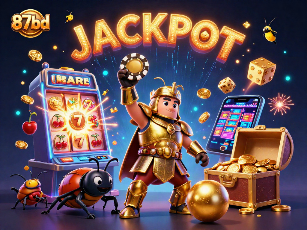 Join the thrilling 87bd jackpot adventure featuring vibrant casino characters and exciting gaming elements!