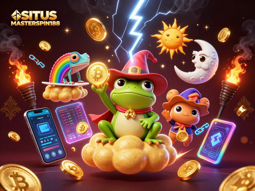 Engage with SITUS MASTERSPIN188 as the wizard frog conjures golden coins in an enchanting 3D scene.