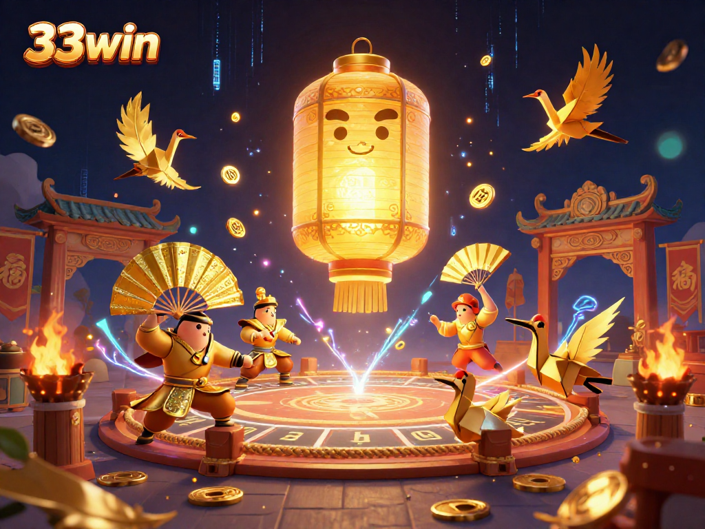 33win energizes betting excitement with a glowing spirit surrounded by luck symbols and dynamic casino elements.