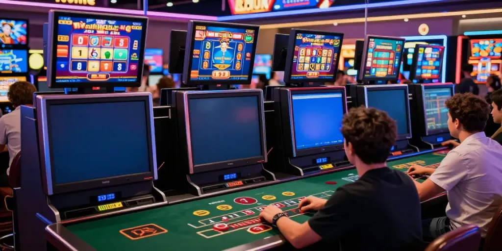 Engaging online gaming atmosphere at https://man88pro.com/, showcasing diverse casino games and a vibrant digital setup.